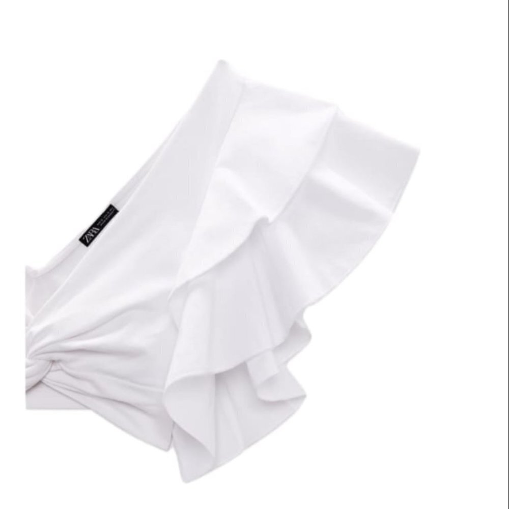 NEW ZARA RUFFLED CROP TOP WHITE | 4174/634 - Picture 3 of 6